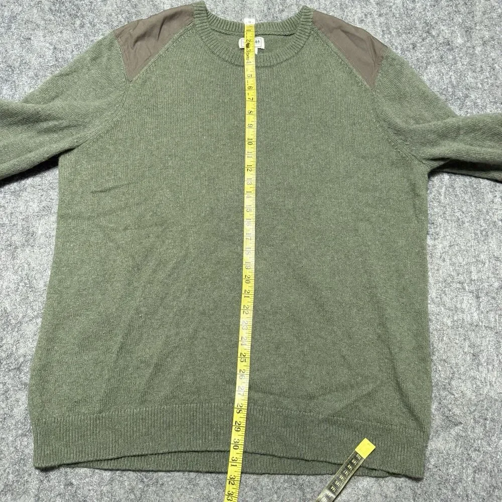 L.L. Bean Commando Sweater 100% Merino Lambswool Elbow Patch Olive 3XL XXXL